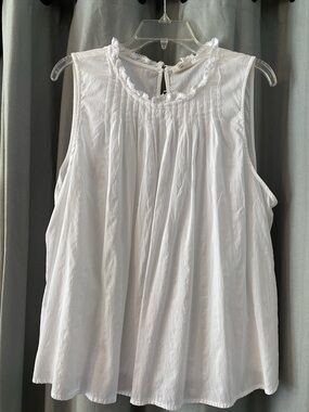 Ana White Cotton Sleeveless Ruffled Neck Pintucked Blouse, Women’s Size XXL